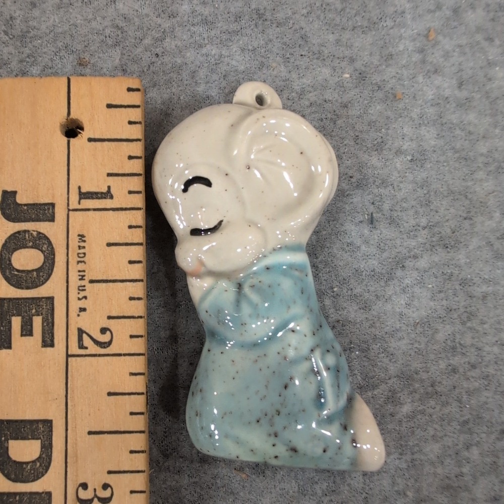 Vintage Style Ceramic Sleeping Mouse Ornament Blue Pajamas with Teddy Bear - Picture 2 of 2